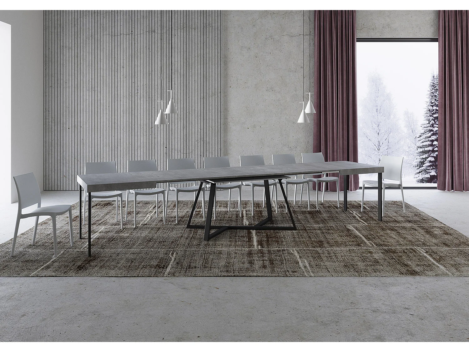 Table extensible 90x160/420 cm Booster gris béton pieds anthracite