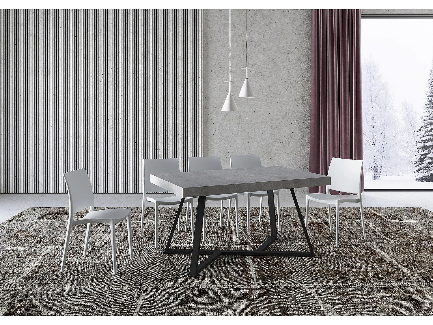 Table extensible 160/420X90 cm Booster gris béton pieds anthracite