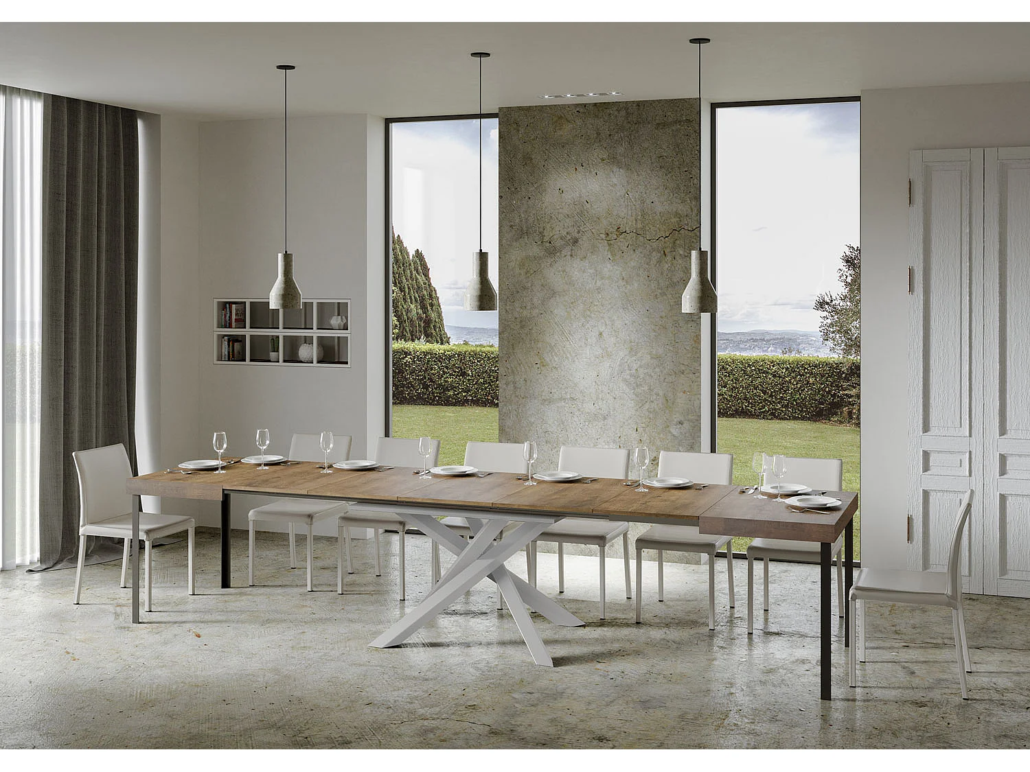 Uitschuifbare tafel 130/390x90 cm Volantis notenhouten witte poten