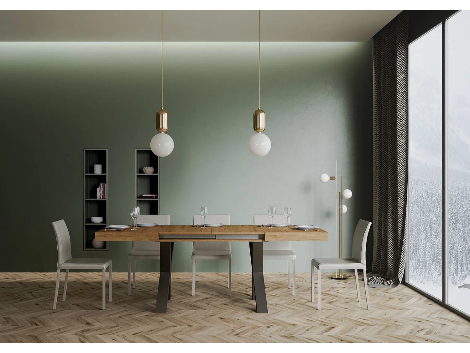 Table extensible 90x120/224 cm Traffic Chêne Nature cadre Anthracite