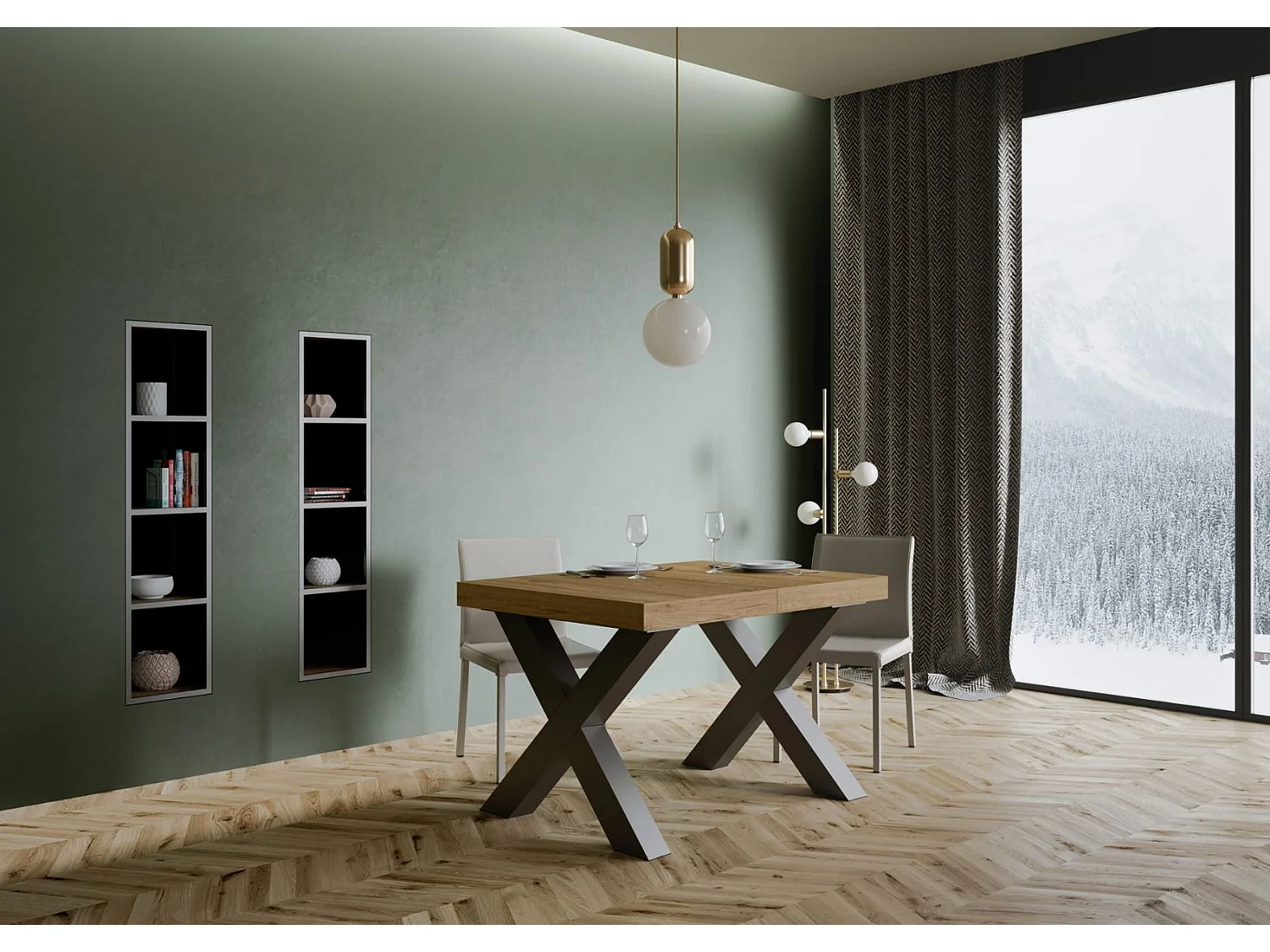Ausziehtisch 90x120/224 cm Traffic Eiche Natur mit Eisenrahmen aus Anthrazit