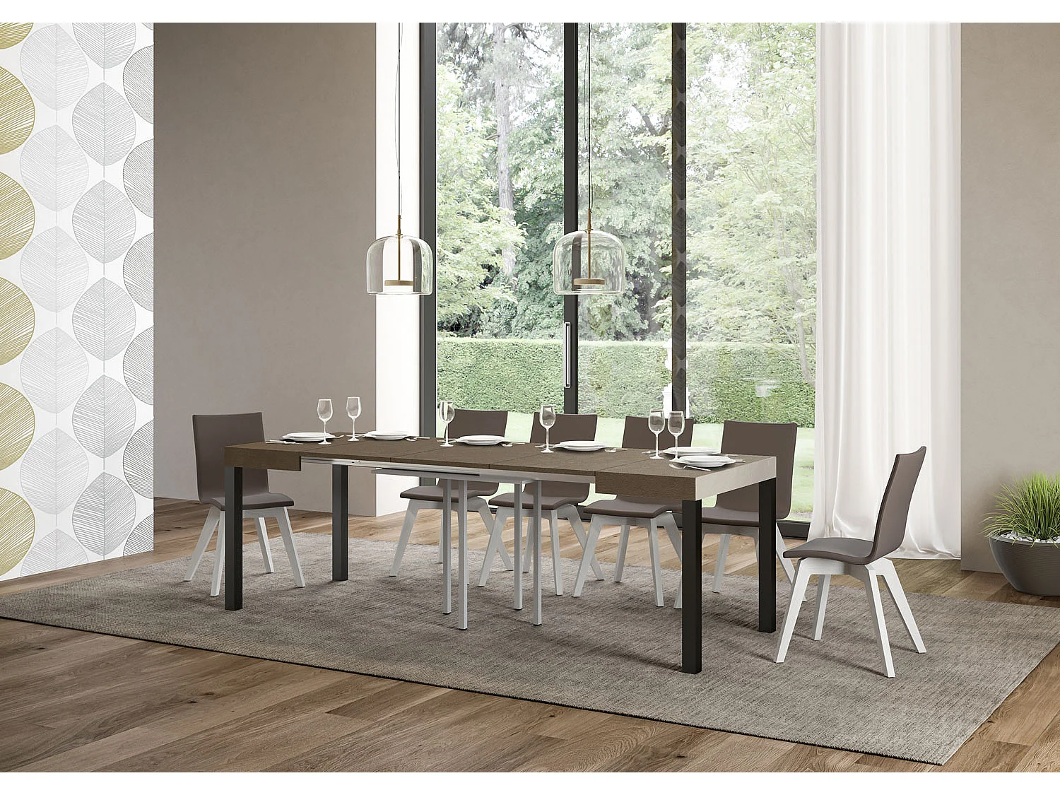 Stół rozkładany 90/246x90 cm Everyday szaro-beżowy nogi antracytowe