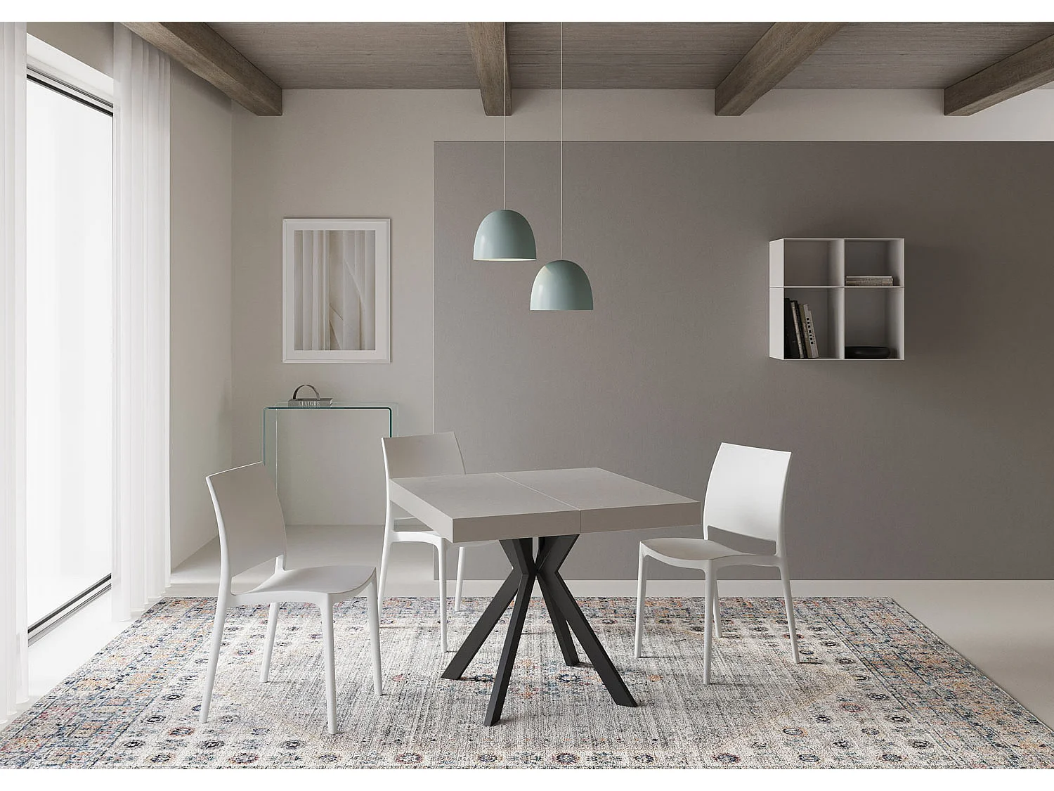 Uitschuifbare tafel 90x90/194 cm Dolcezza kasjmier frame antraciet