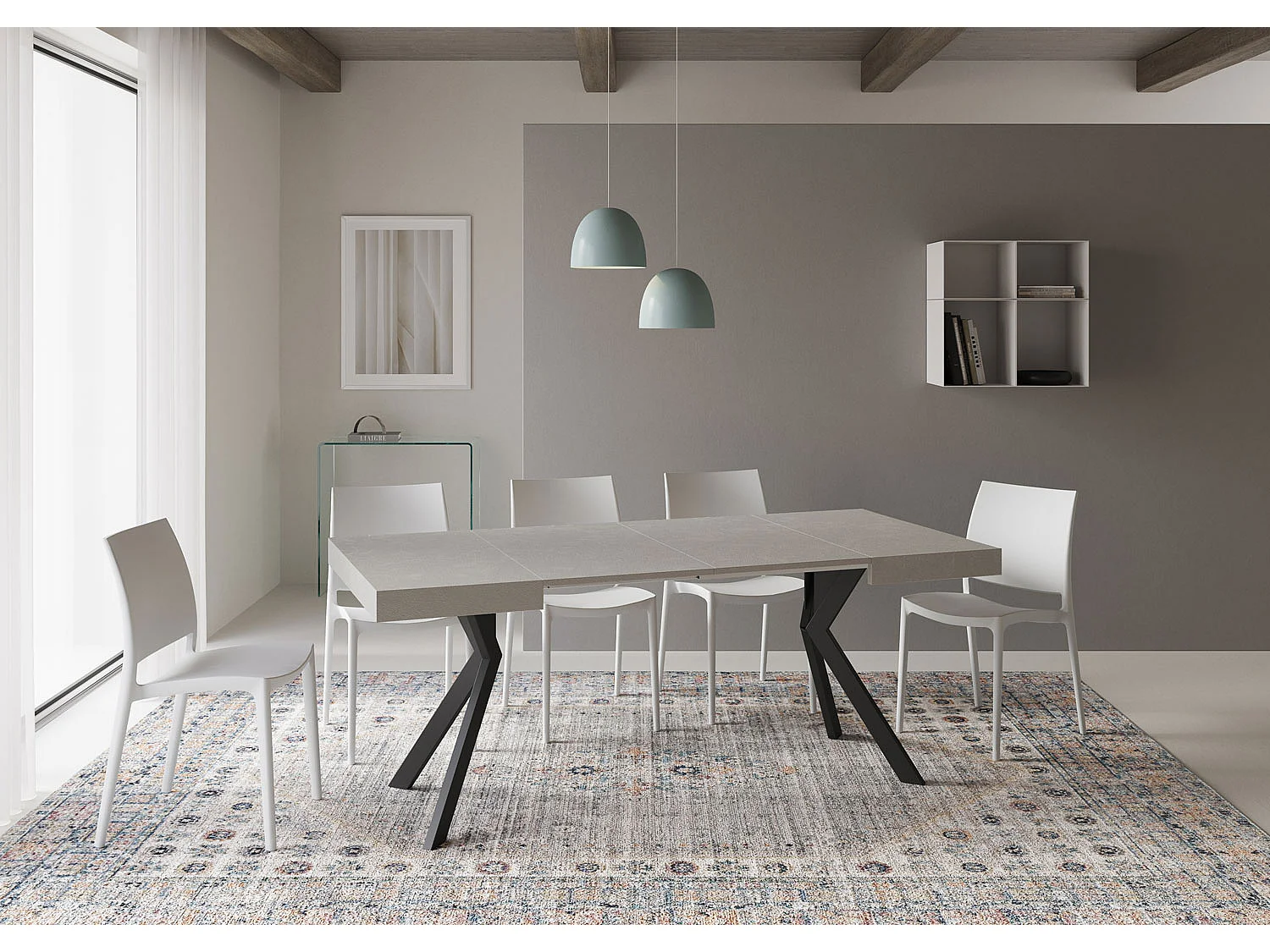 Uitschuifbare tafel 90x90/194 cm Dolcezza kasjmier frame antraciet