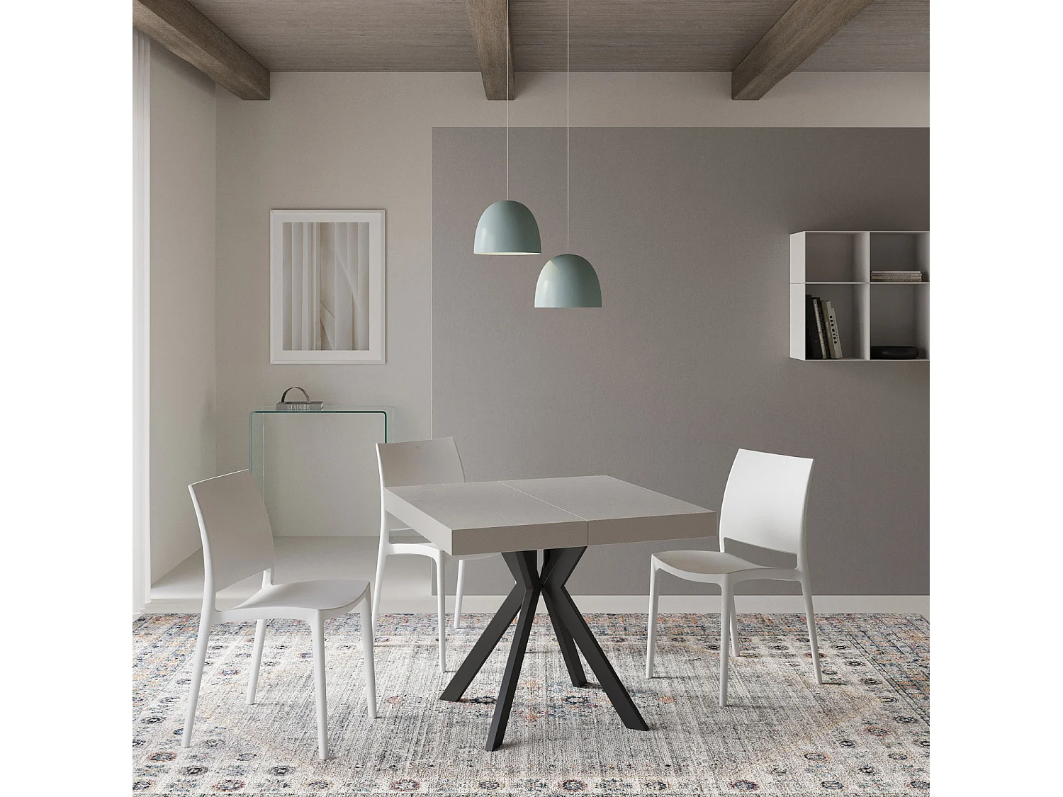 Uitschuifbare tafel 90x90/194 cm Dolcezza kasjmier frame antraciet