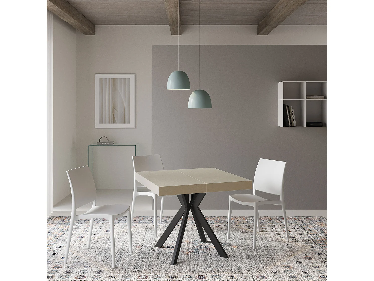 Table extensible 90/194x90 cm Dolcezza cachemire pieds anthracite