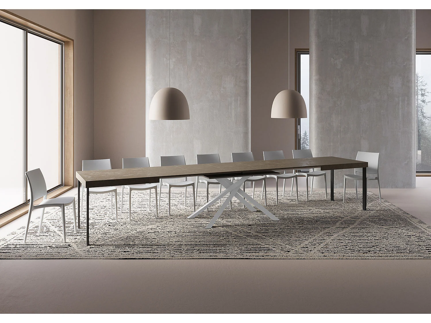 Table extensible 180/440x90 cm Karida taupe pieds blancs