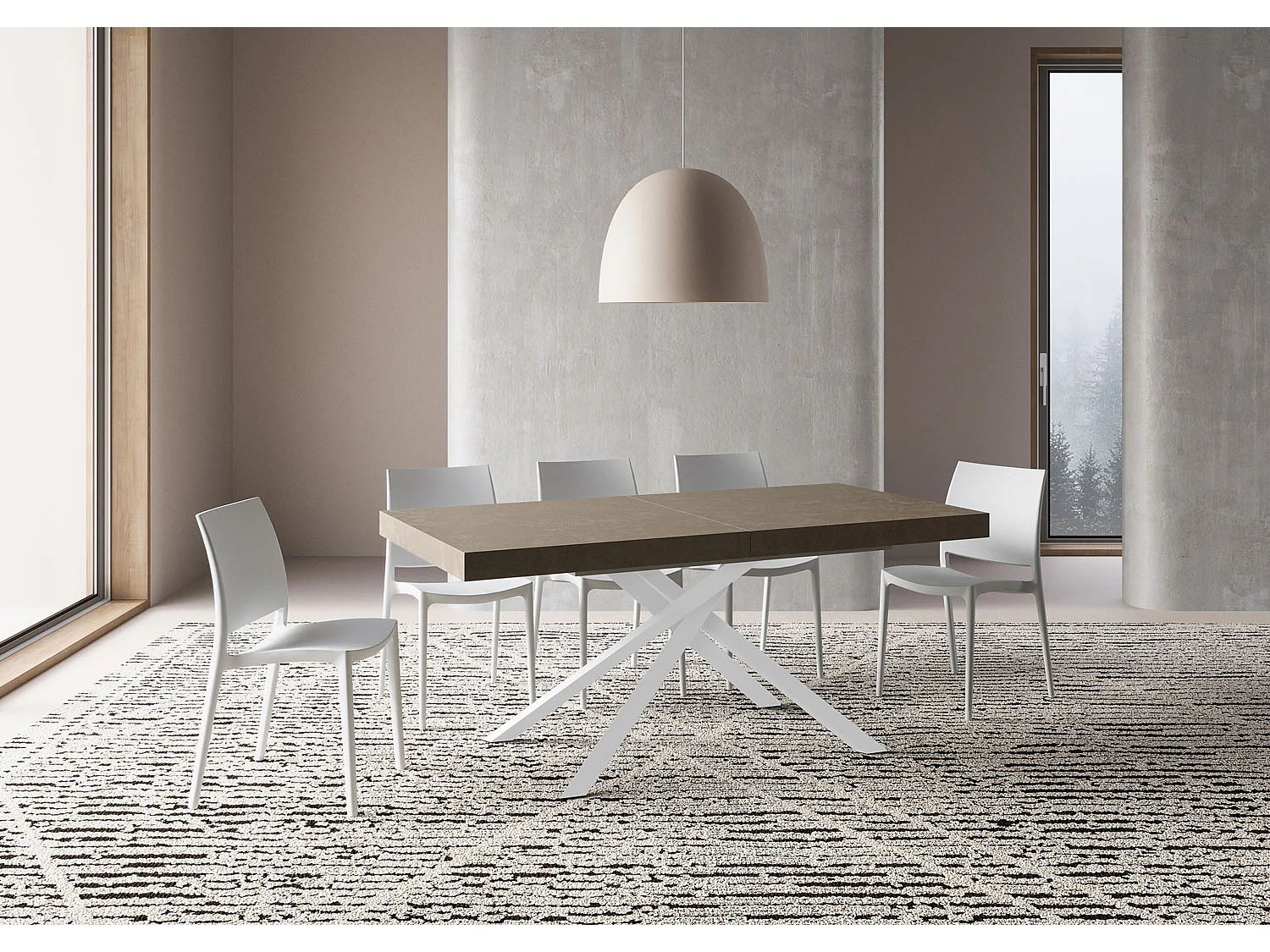 Mesa extensible 180/440x90 cm Karida gris paloma patas blancas