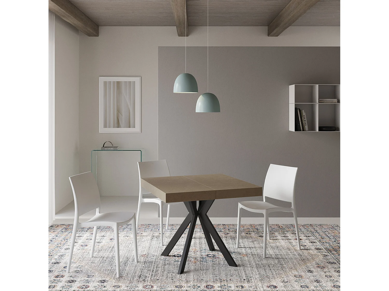 Table extensible 90/194x90 cm Dolcezza taupe pieds anthracite