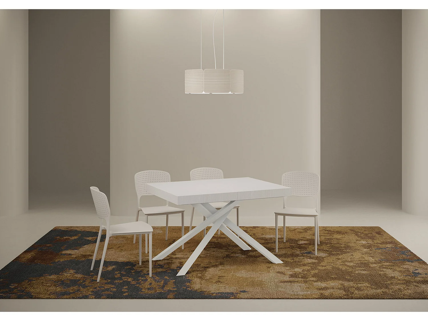 Table extensible 90x120/380 cm Karida frêne blanc pieds blancs