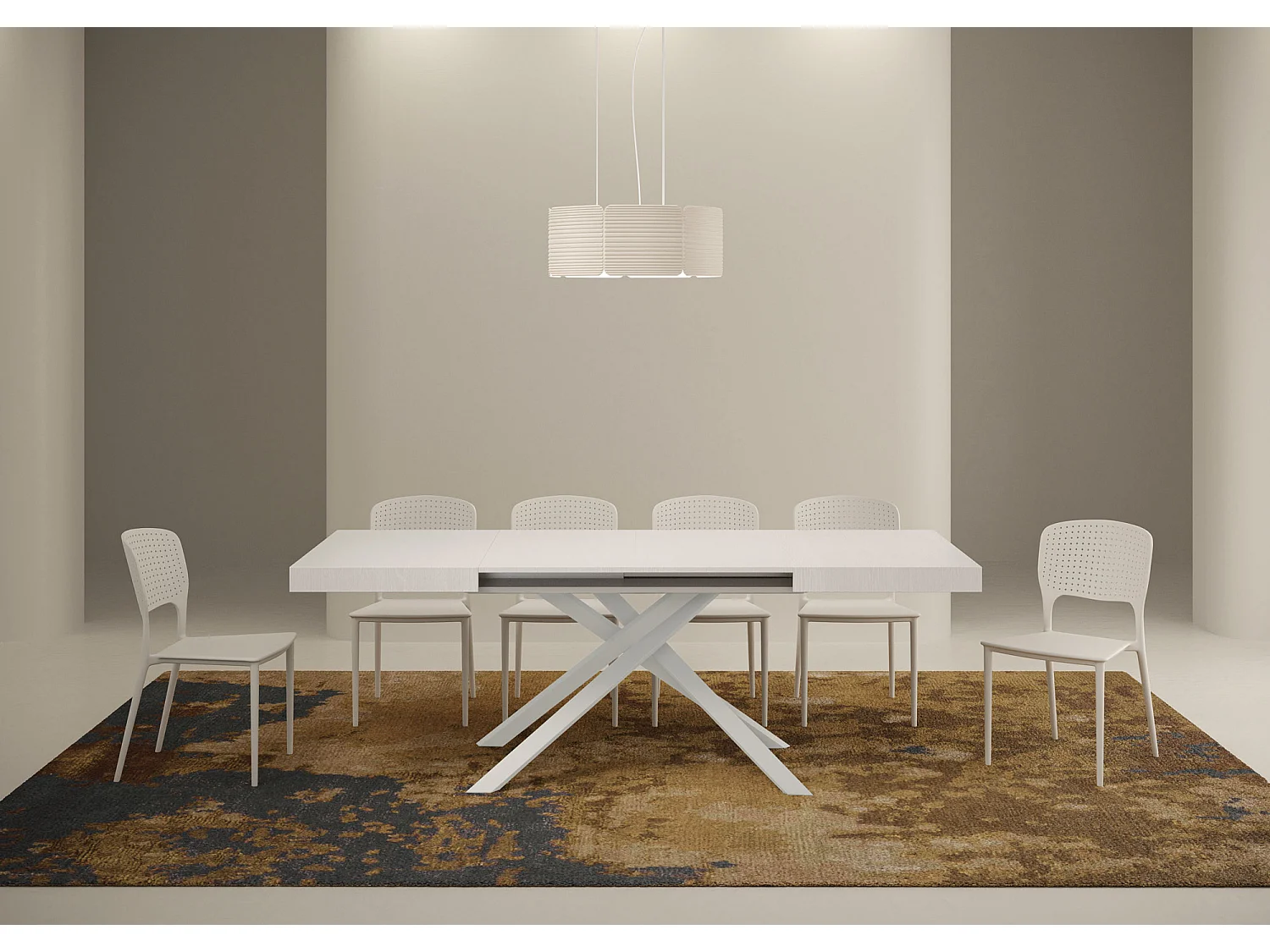 Table extensible 120/380x90 cm Karida frêne blanc pieds blancs