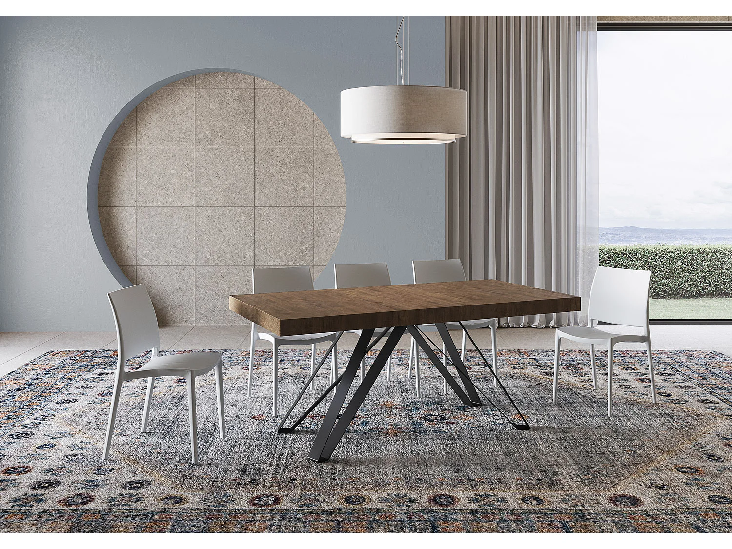 Table extensible 200/460x90 cm Terium effet bois, noyer pieds anthracite