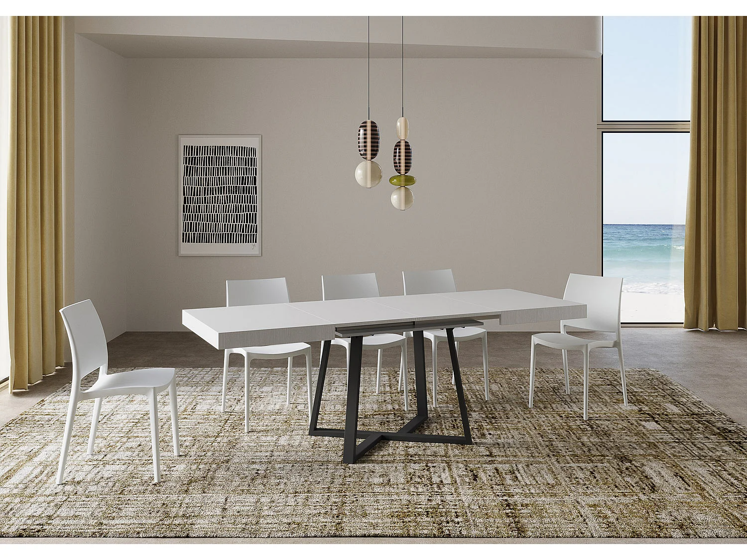 Uitschuifbare tafel 120/224x90 cm Zeplir eiken wit met antraciete poten