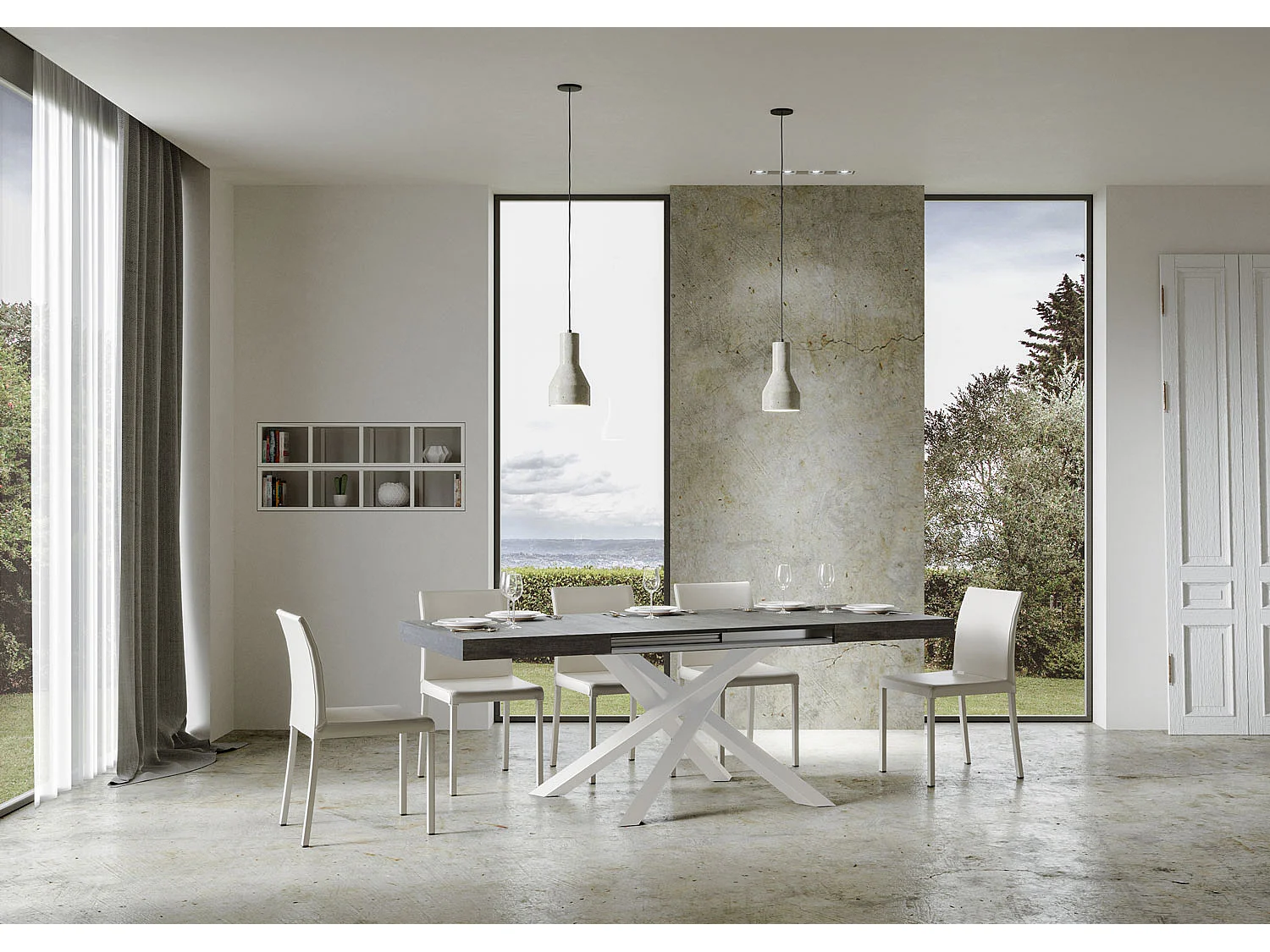 Stół rozkładany 130/390x90 cm Volantis cementu nogi białe