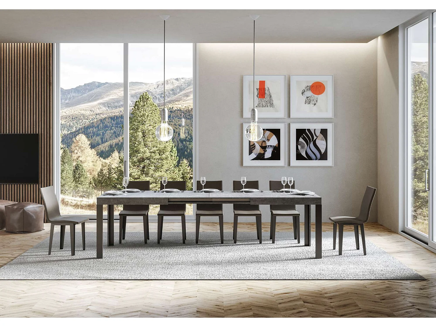 Ausziehtisch 80x160/244 cm Linea Zement mit Eisenrahmen aus Anthrazit