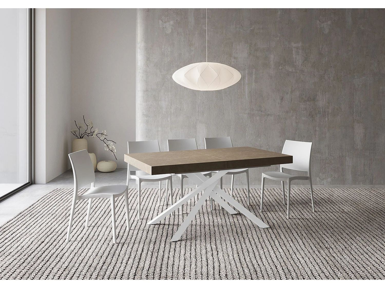 Table extensible 160/264x90 cm Karida taupe pieds blancs
