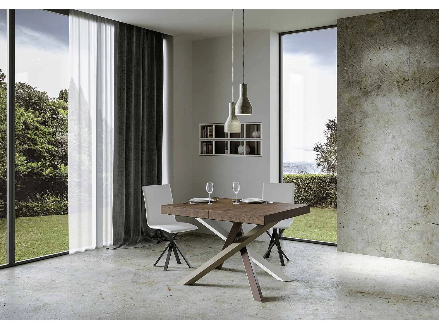 Udtræksbord 140/400x90 cm Volantis valnød flerfarvede ben 4/C
