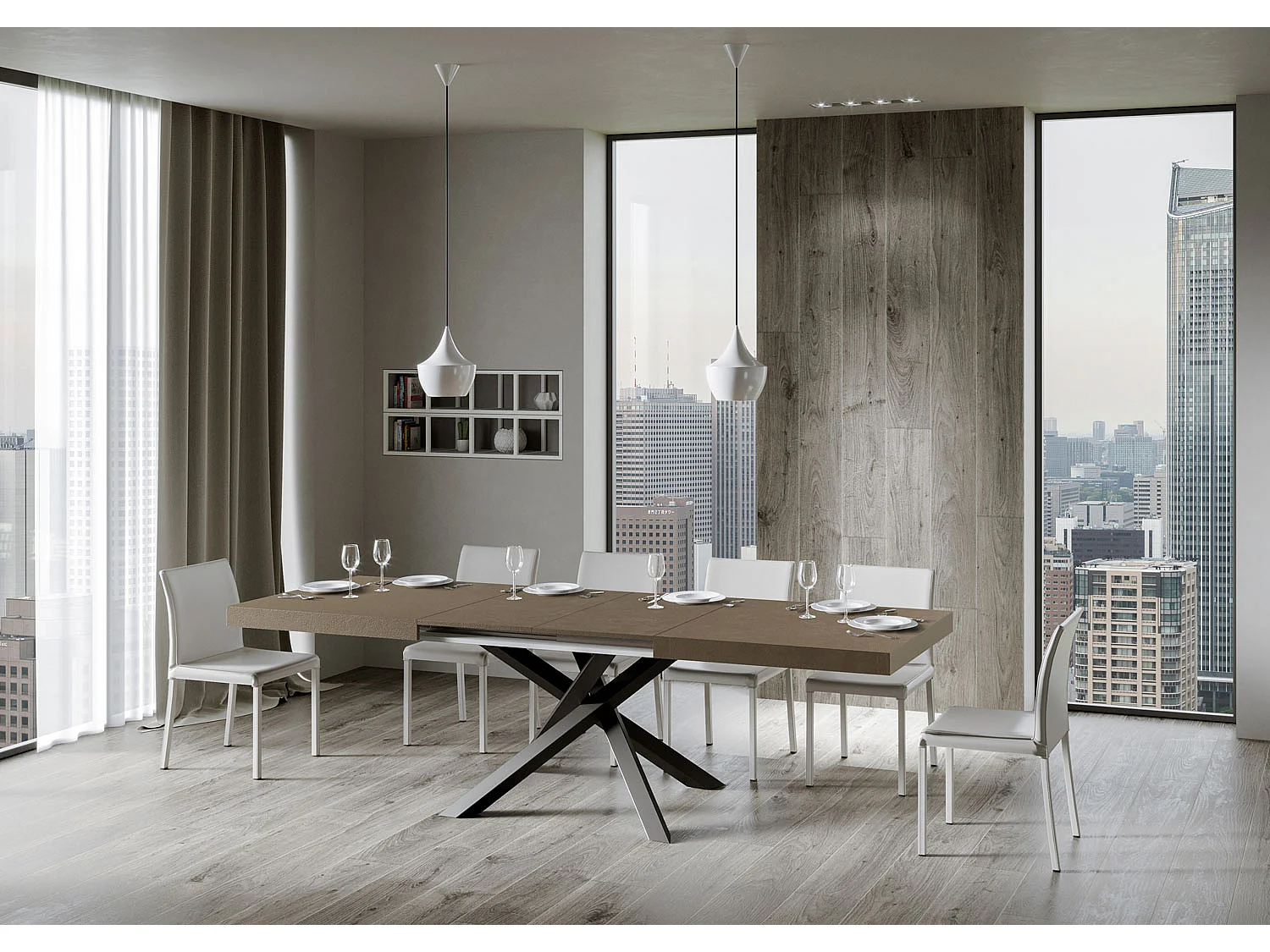 Table extensible 90x200/460 cm Volantis taupe pieds anthracite