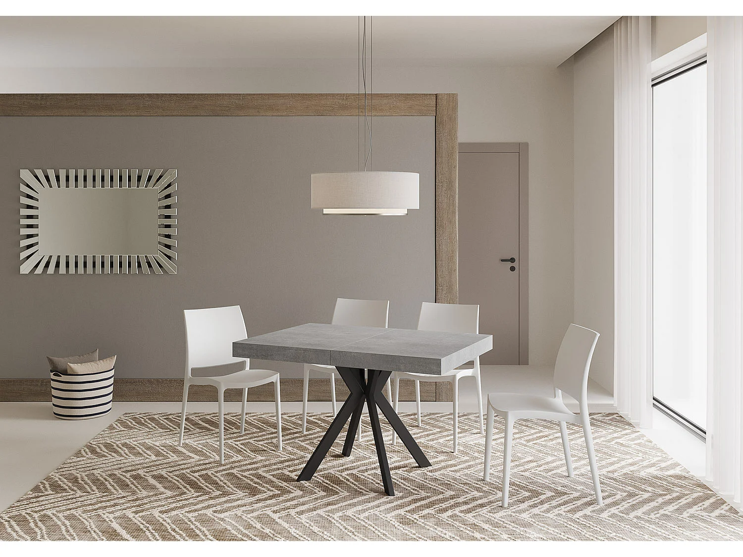 Table extensible 120/204x80 cm Dolcezza effet gris béton pieds anthracite