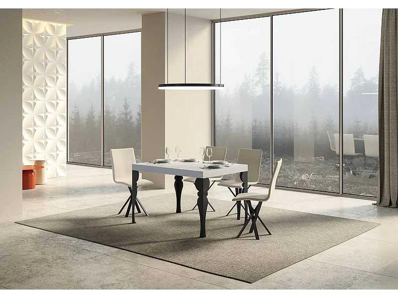 Table extensible 140/400x90 cm Paxon frêne blanc pieds anthracite