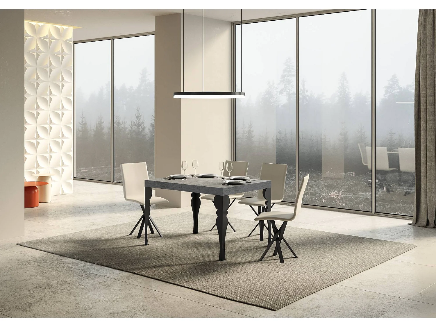 Table extensible 140/400x90 cm Paxon gris béton pieds anthracite