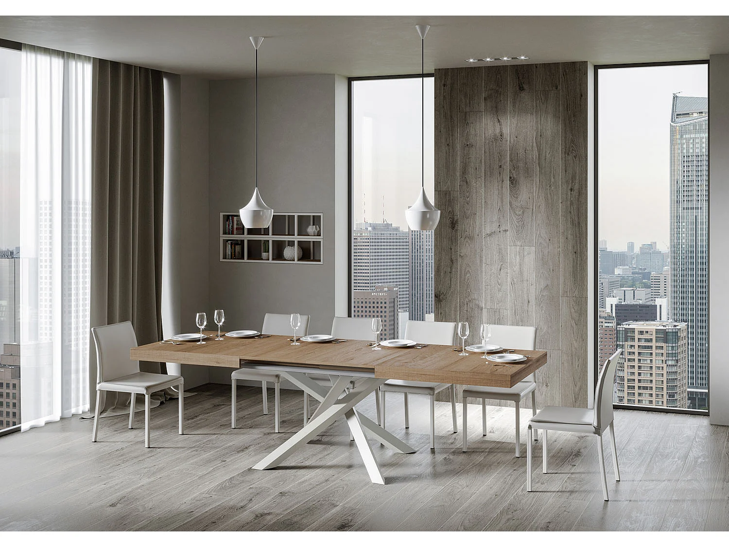 Uitschuifbare tafel 180/440x90 cm Volantis natuur eiken met wit poten