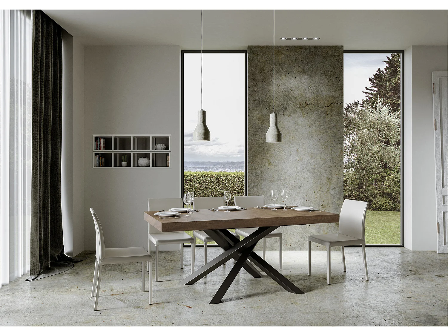 Table extensible 200/460x90 cm Volantis noyer pieds anthracite