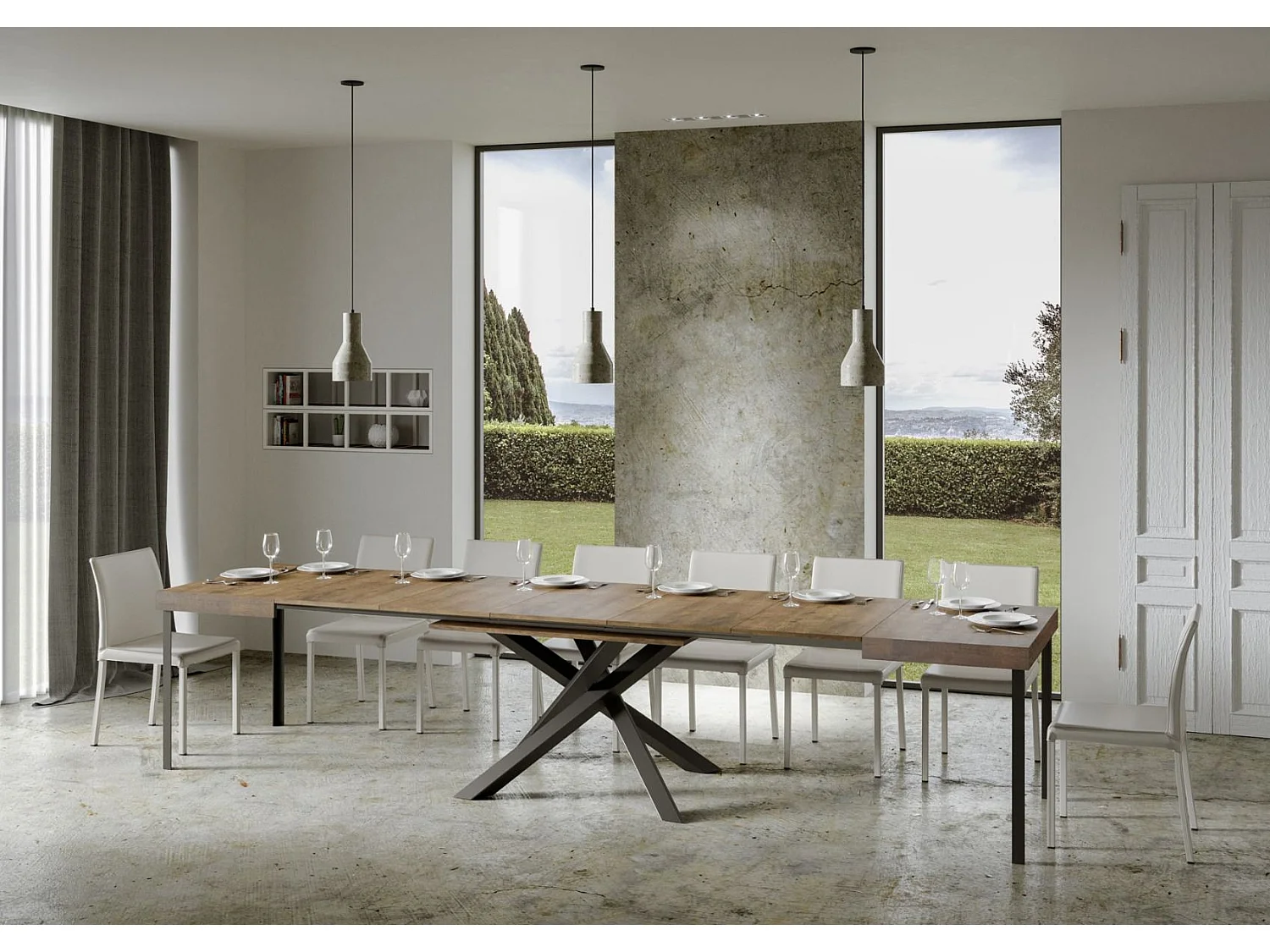 Ausziehtisch 200/460x90 cm Volantis Nussbaum Tischbeine Anthrazit