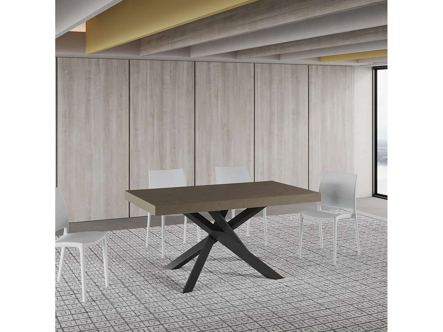 Volantis duifgrijze uitschuifbare tafel 160/420x90 cm met antraciet poten