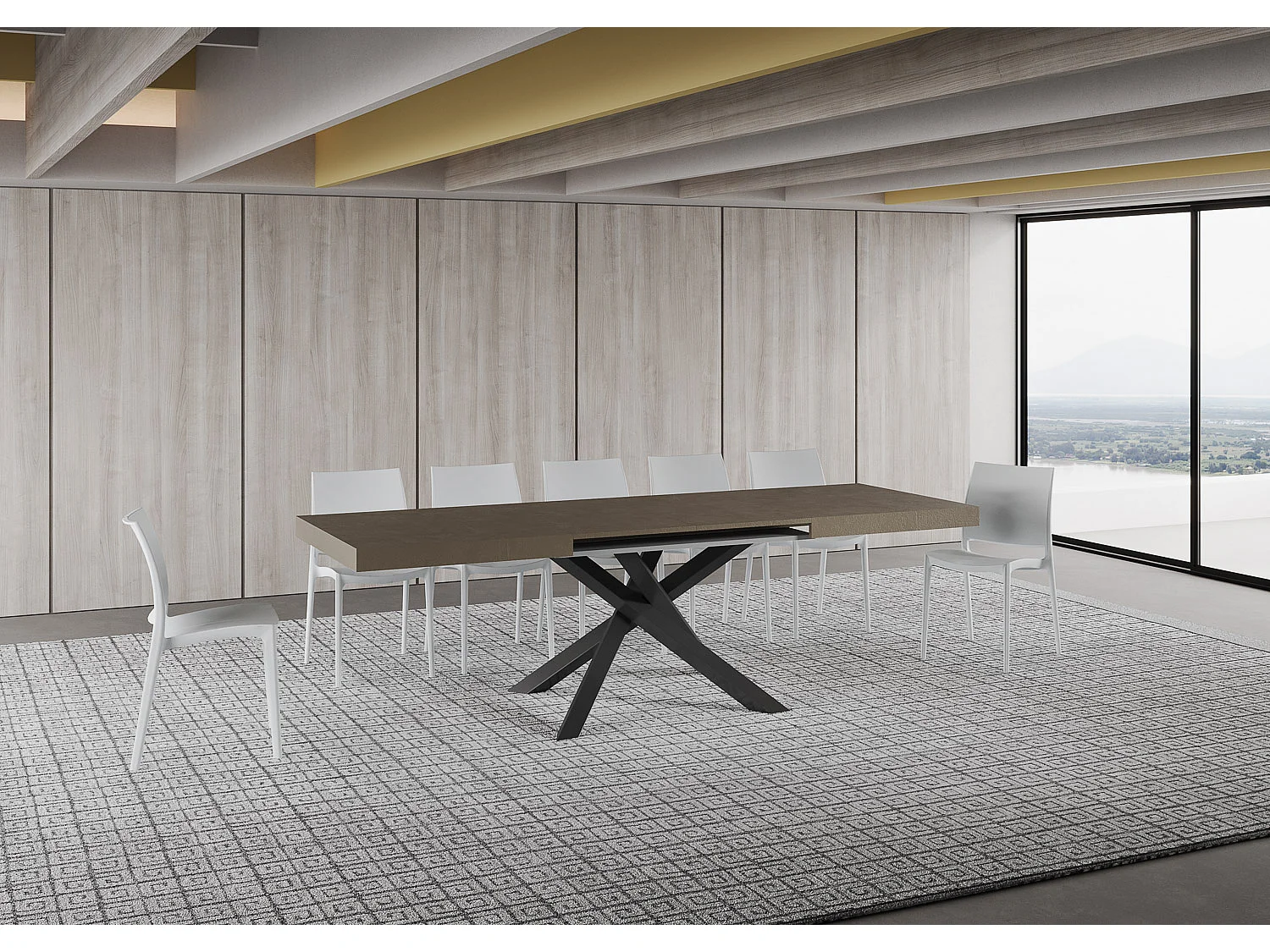 Volantis duifgrijze uitschuifbare tafel 160/420x90 cm met antraciet poten