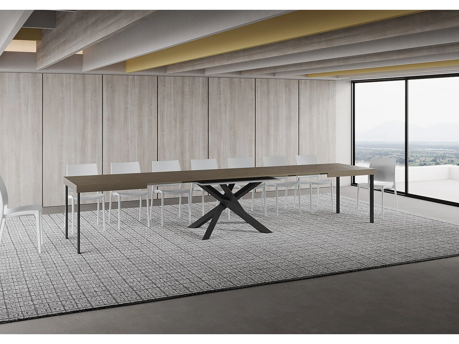 Volantis duifgrijze uitschuifbare tafel 160/420x90 cm met antraciet poten