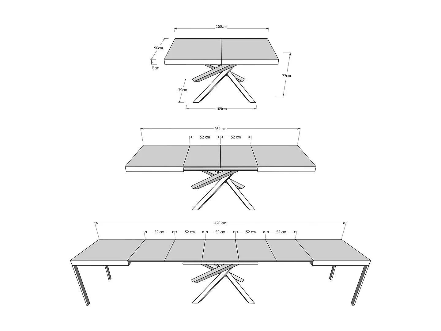 Table extensible 160/420x90 cm Volantis taupe pieds anthracite