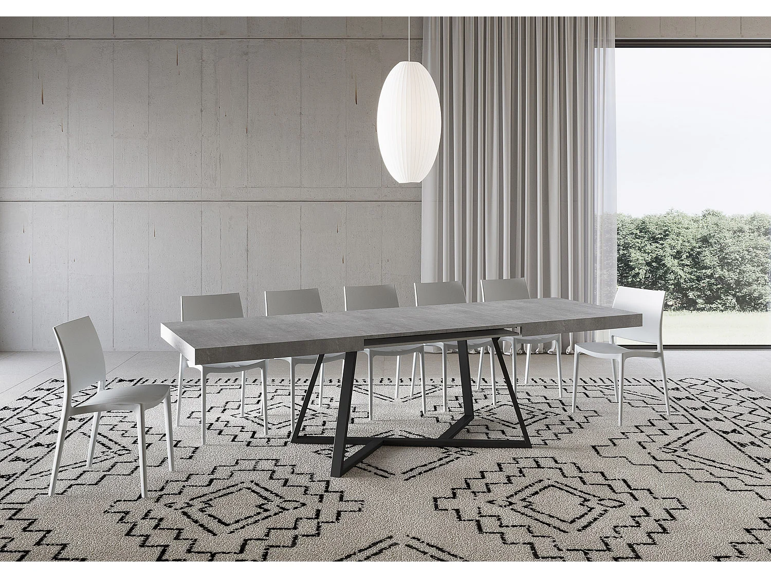 Table extensible 200/304x90 cm Booster effet gris béton pieds anthracite