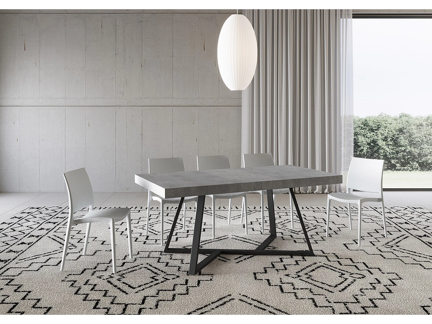 Table extensible 200/304x90 cm Booster effet gris béton pieds anthracite