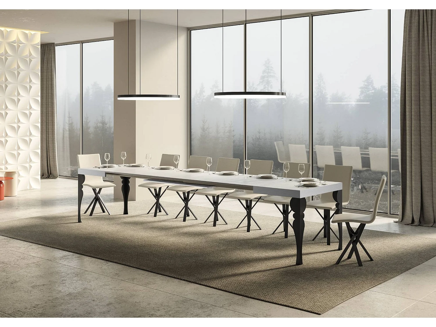 Table extensible 200/460x90 cm Paxon frêne blanc pieds anthracite