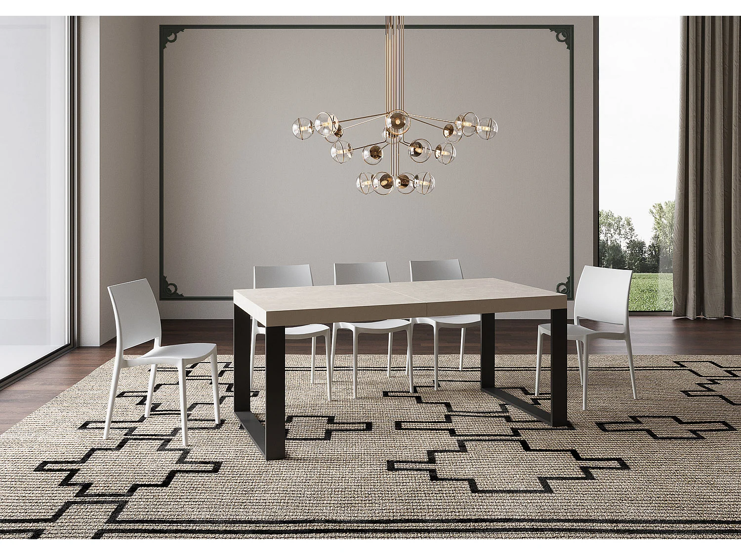 Table extensible 200/460x90 cm Tecno cachemire pieds anthracite