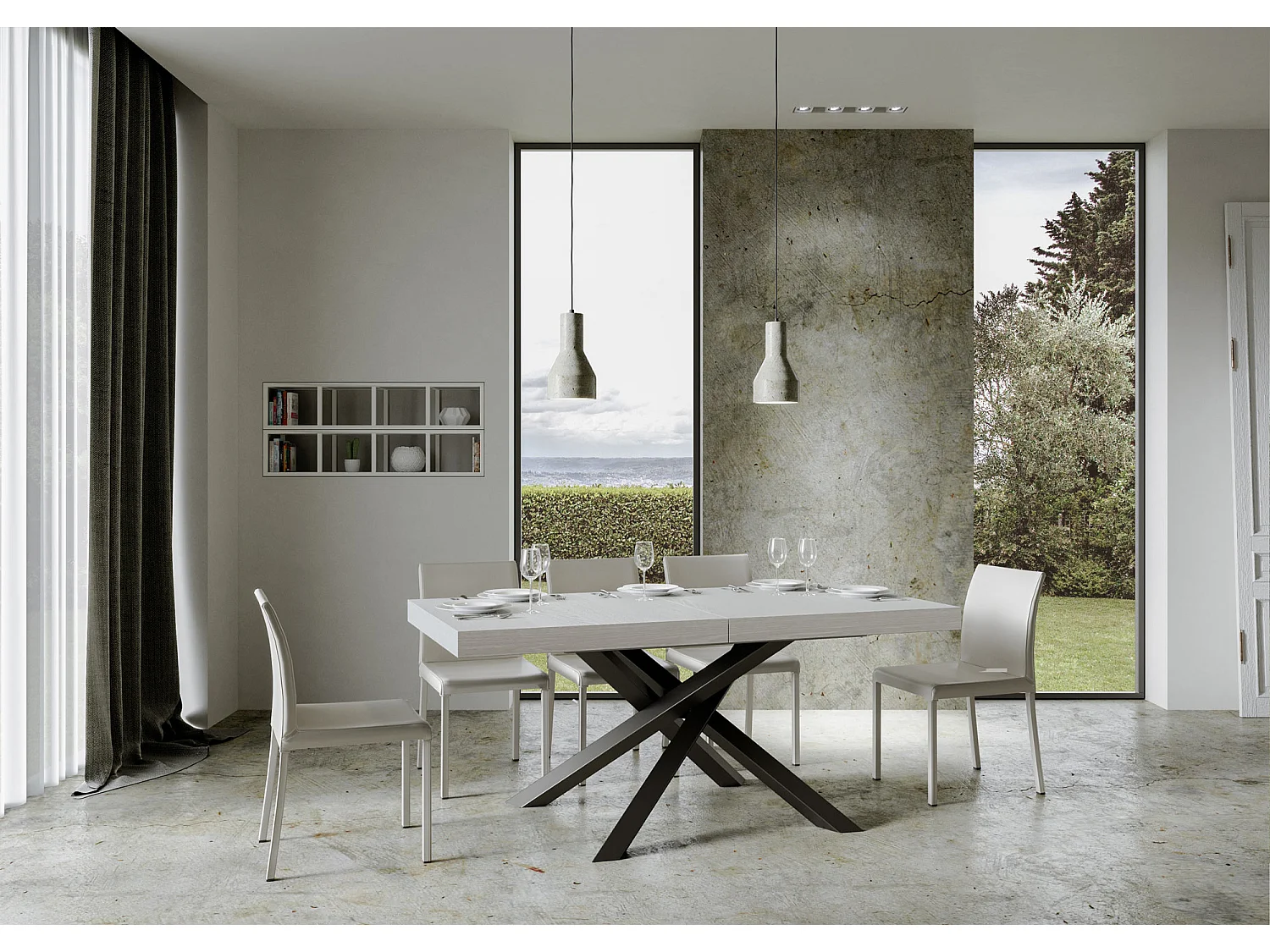 Table extensible 200/460x90 cm Volantis frêne blanc pieds anthracite
