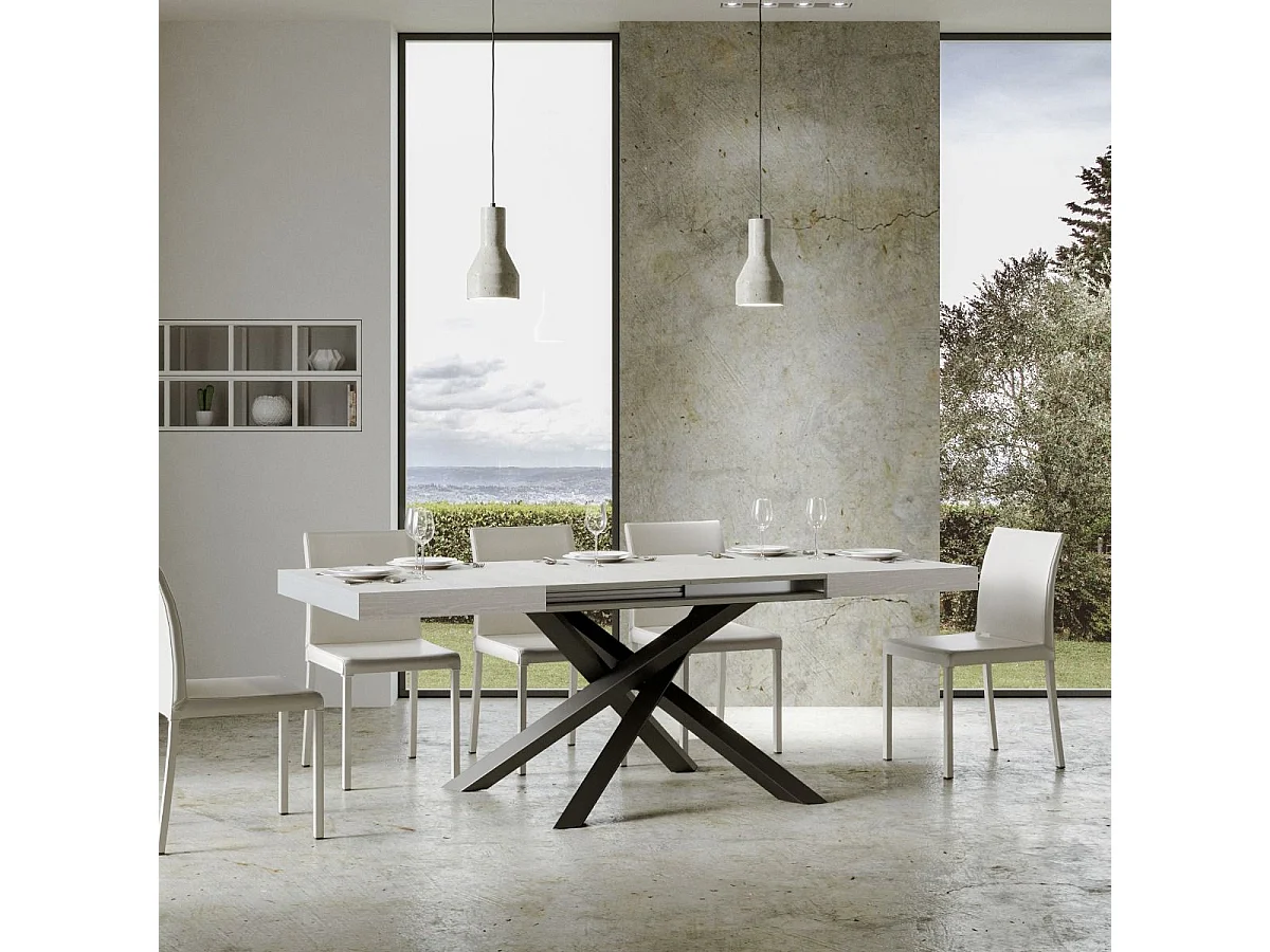 Table extensible 200/460x90 cm Volantis frêne blanc pieds anthracite
