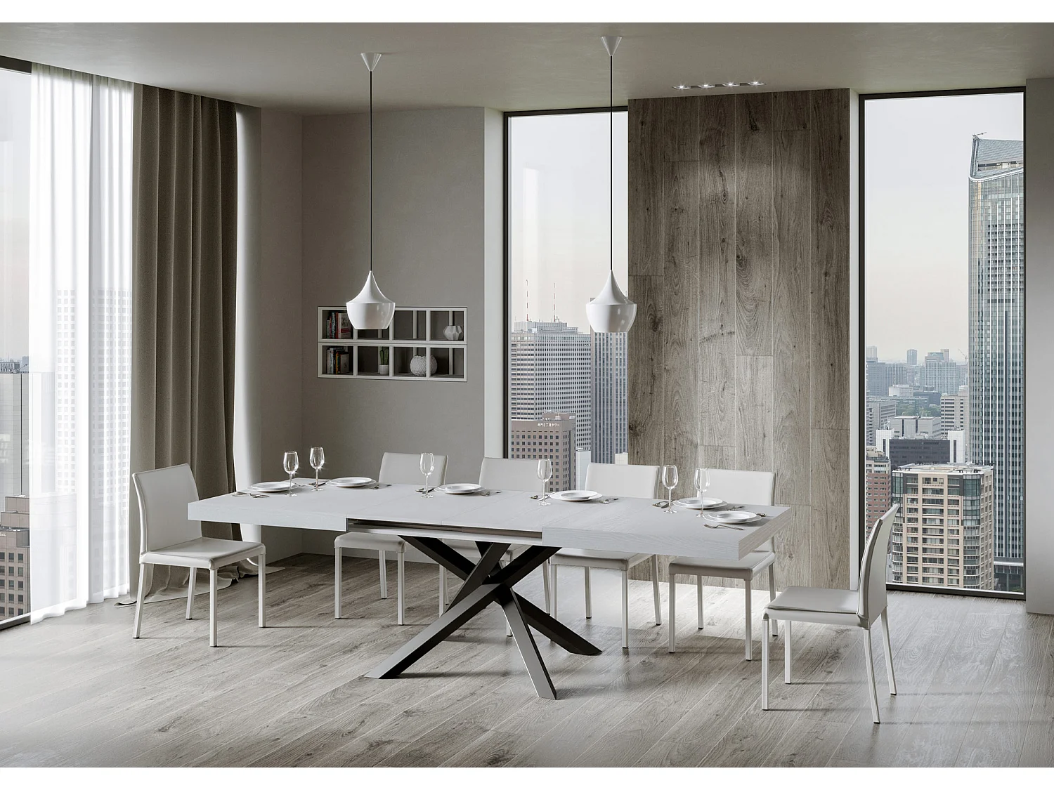 Table extensible 200/460x90 cm Volantis frêne blanc pieds anthracite