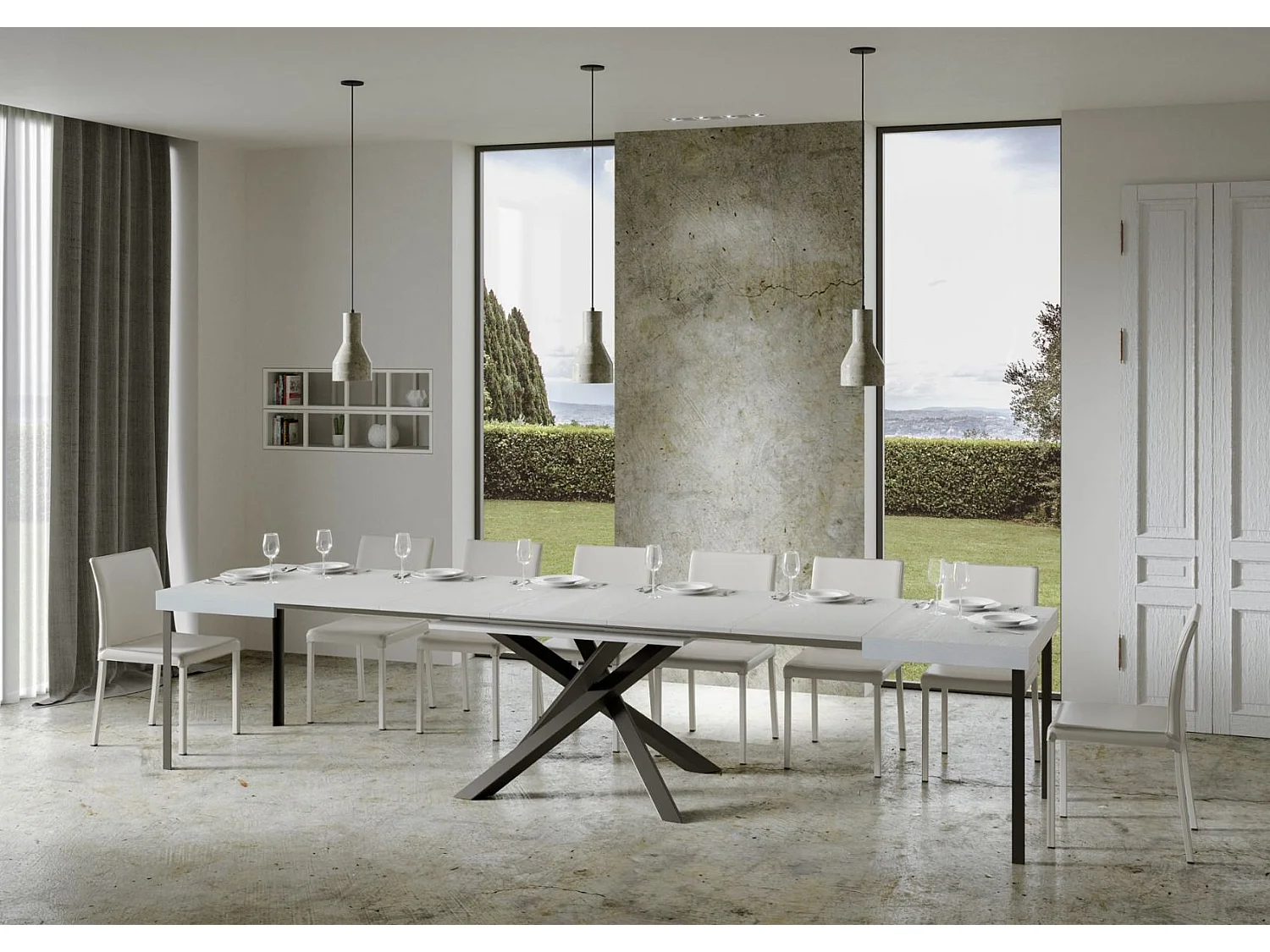 Table extensible 200/460x90 cm Volantis frêne blanc pieds anthracite