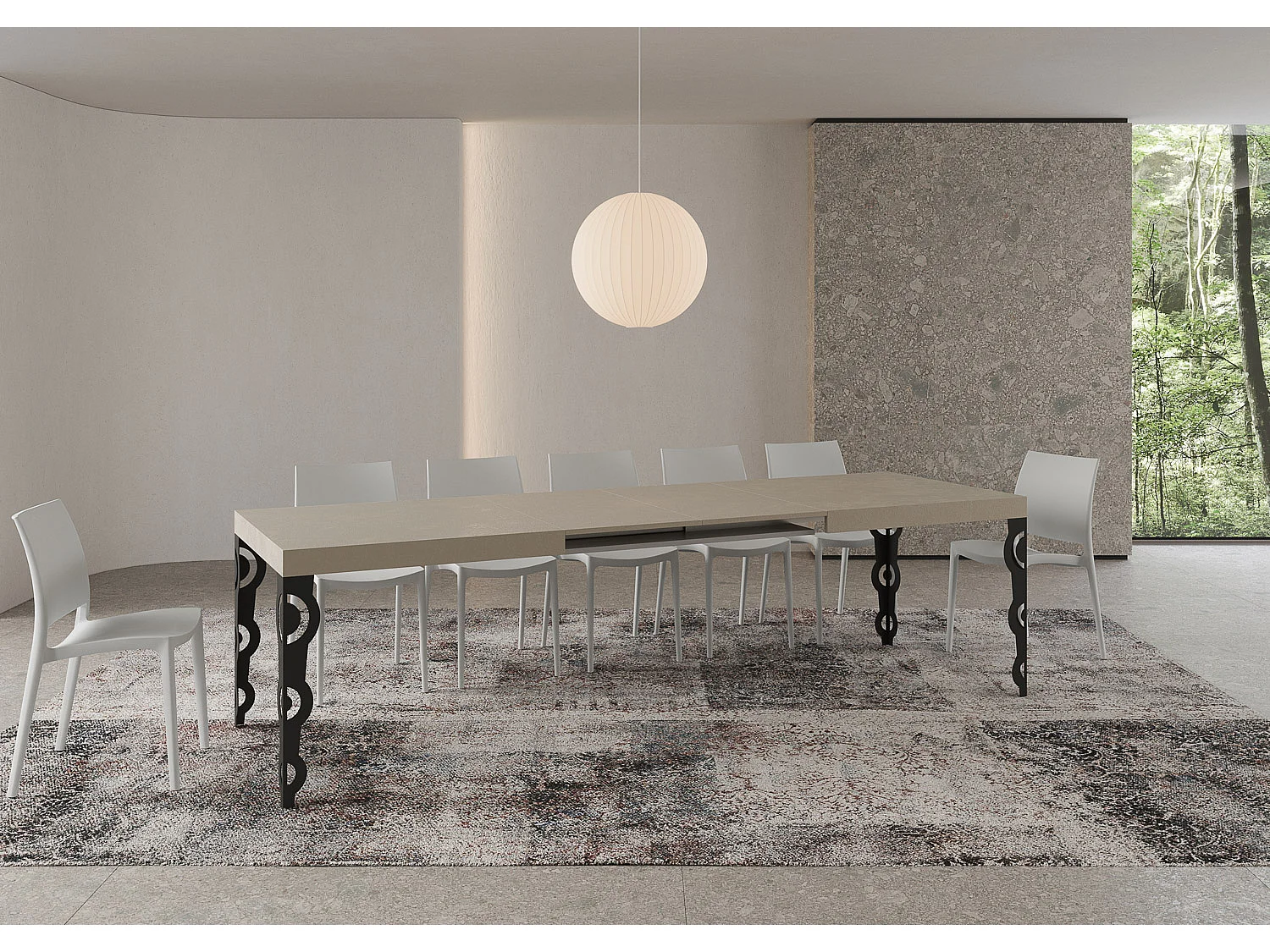 Table extensible 200/460x90 cm Karamay cachemire pieds anthracite