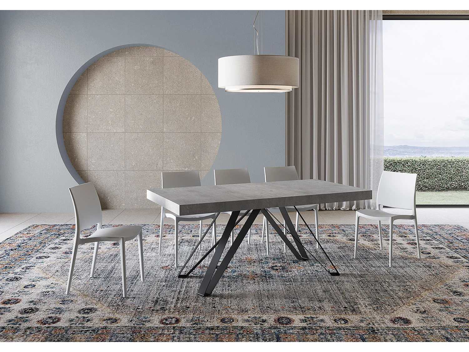 Mesa extensible 180/440x90 cm Terium efecto cemento patas antracita