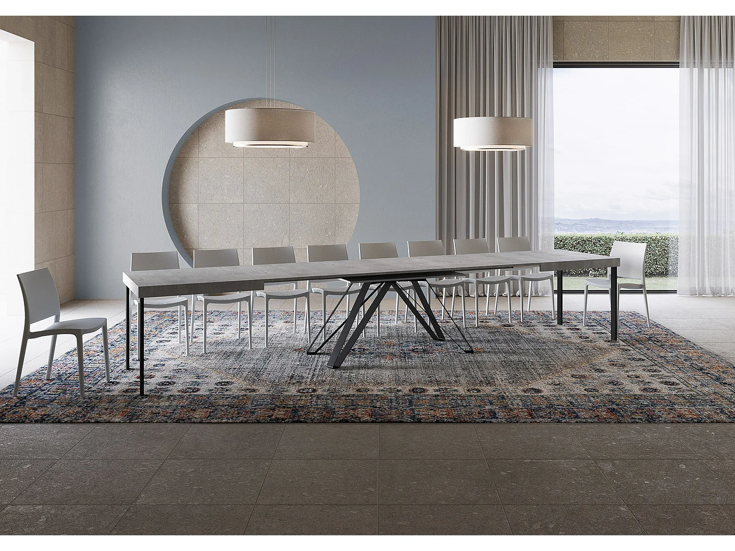 Table extensible 180/440x90 cm Terium effet gris béton pieds anthracite