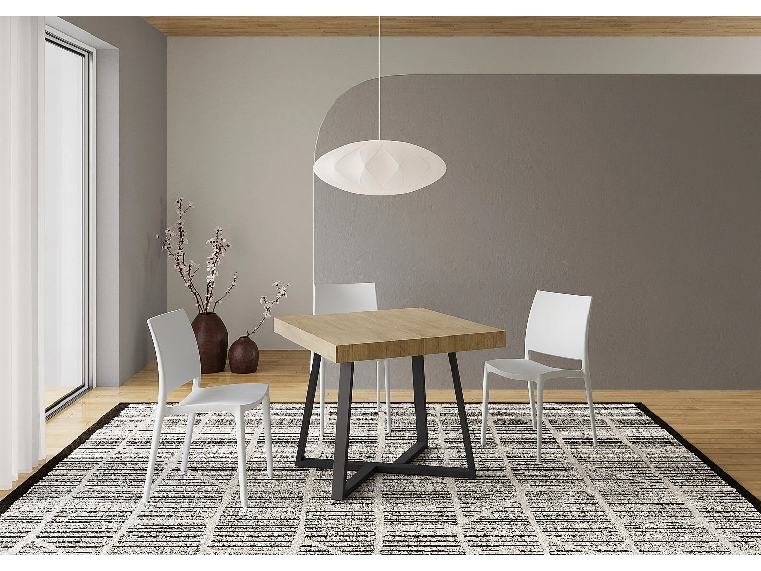 Uitschuifbare tafel 90x90/194 cm Zeplir natuur eiken frame antraciet