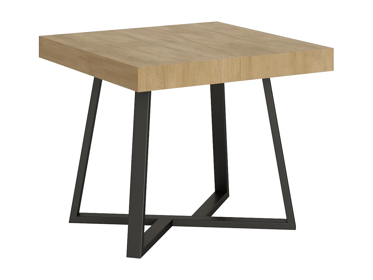Uitschuifbare tafel 90/194x90 cm Zeplir natuur eiken met antraciete poten