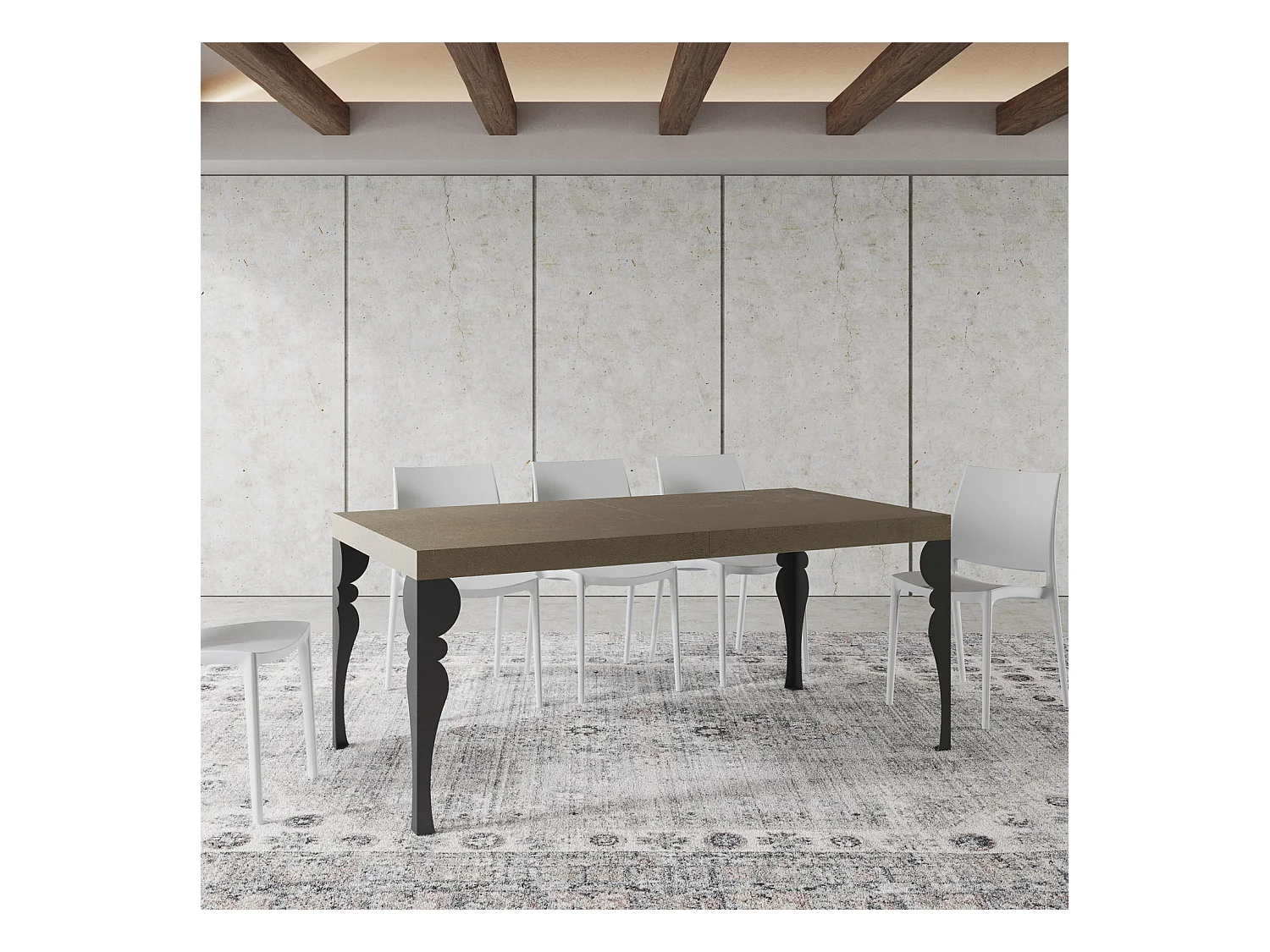 Table extensible 90x200/460 cm Paxon taupe pieds anthracite