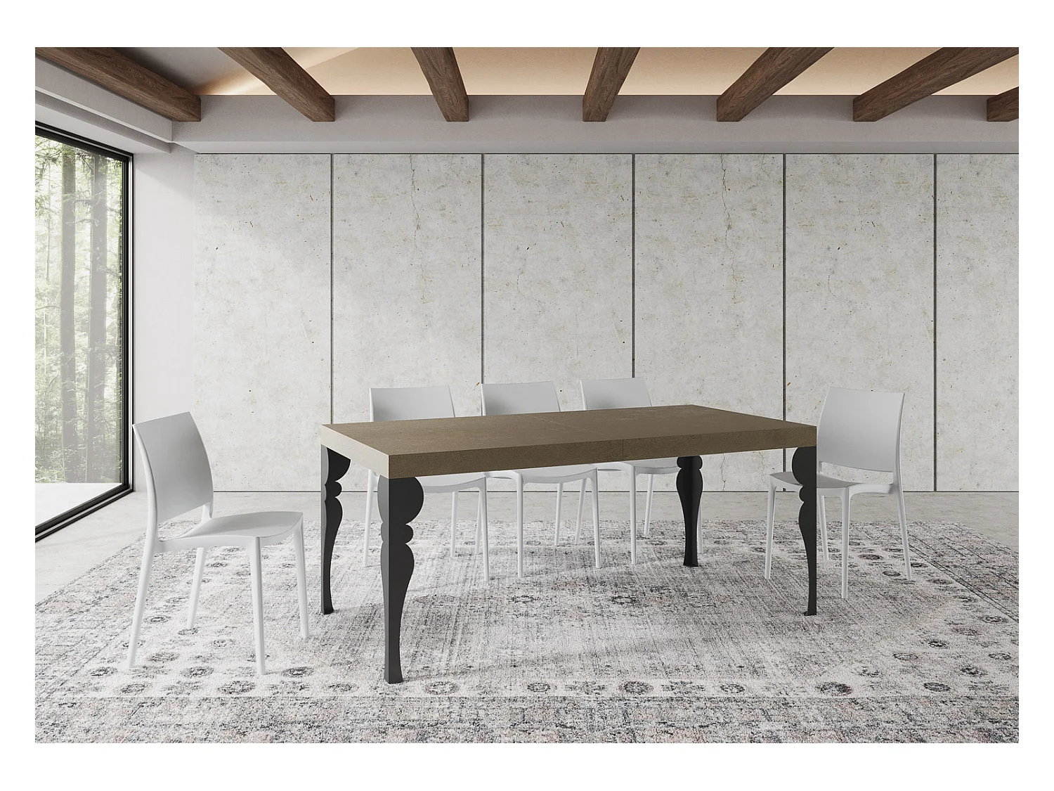 Table extensible 90x200/460 cm Paxon taupe pieds anthracite