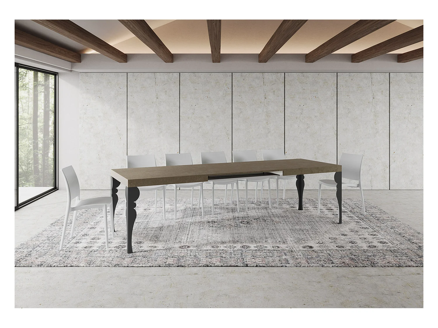 Table extensible 90x200/460 cm Paxon taupe pieds anthracite