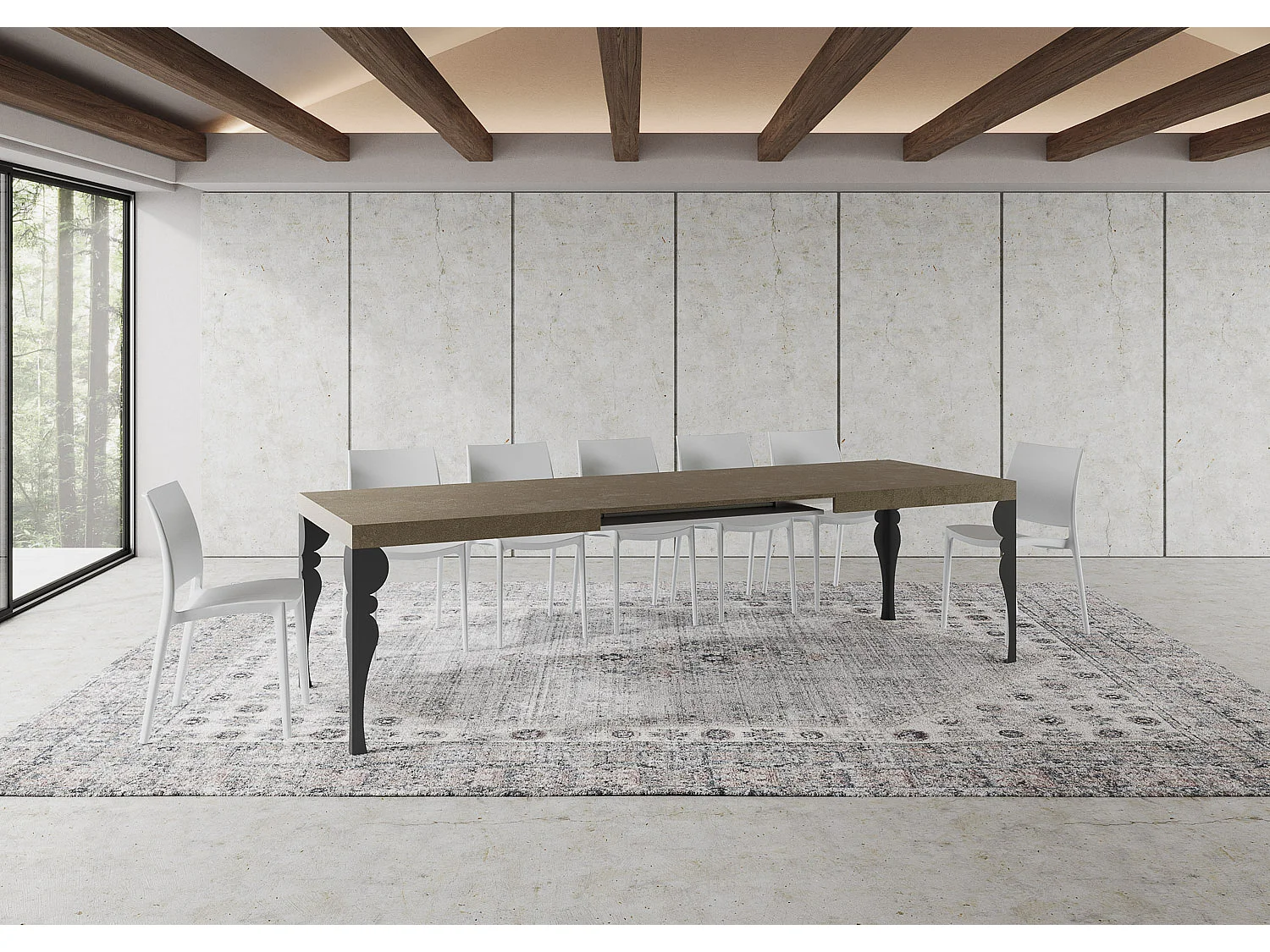 Stół rozkładany Paxon 200/460x90 cm w kolorze gołębiej szarości z nogami w kolorze antracytowym