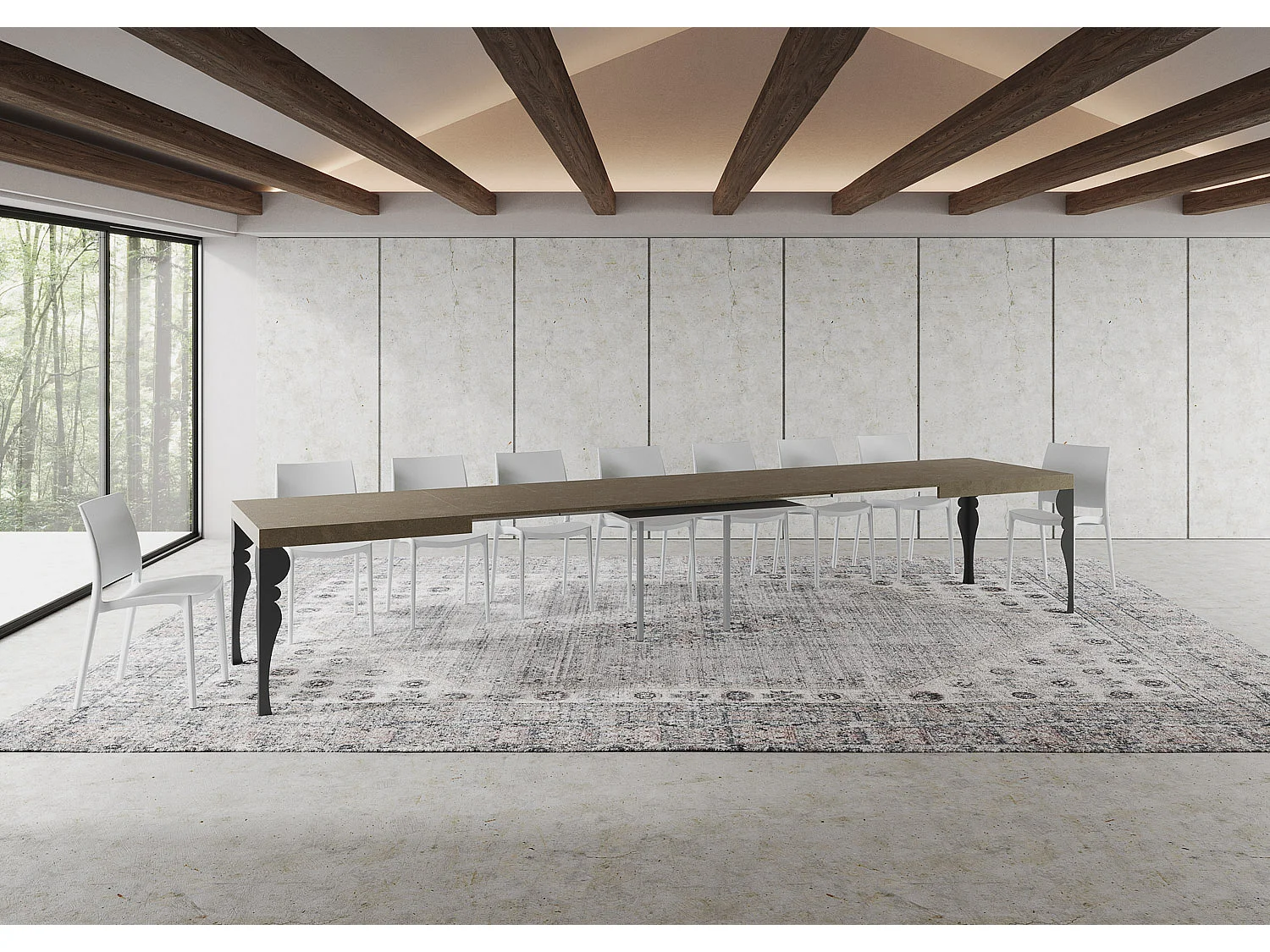 Stół rozkładany Paxon 200/460x90 cm w kolorze gołębiej szarości z nogami w kolorze antracytowym